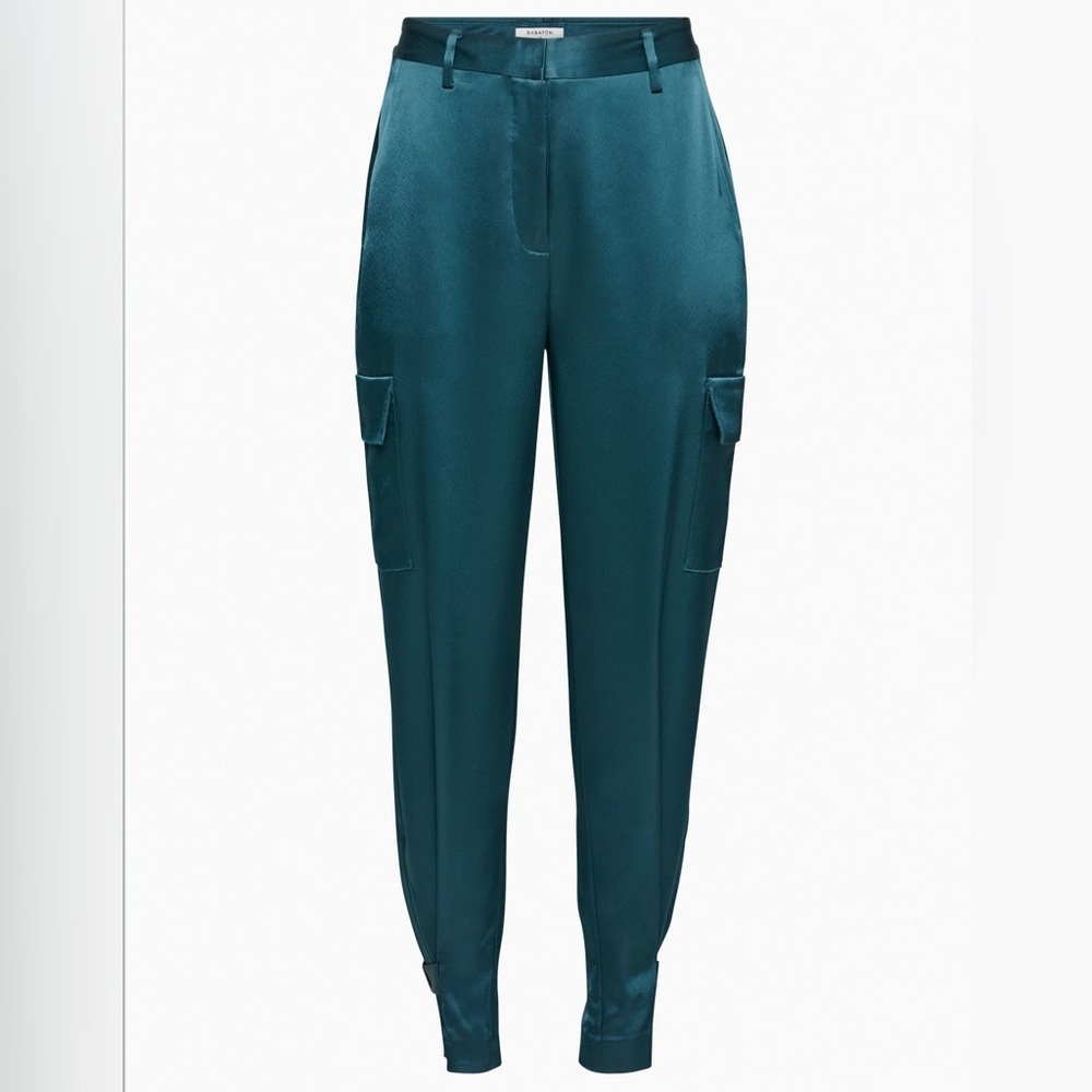 Babaton Refined Satin Cargo High Rise Pants Deep Pandora Green Teal